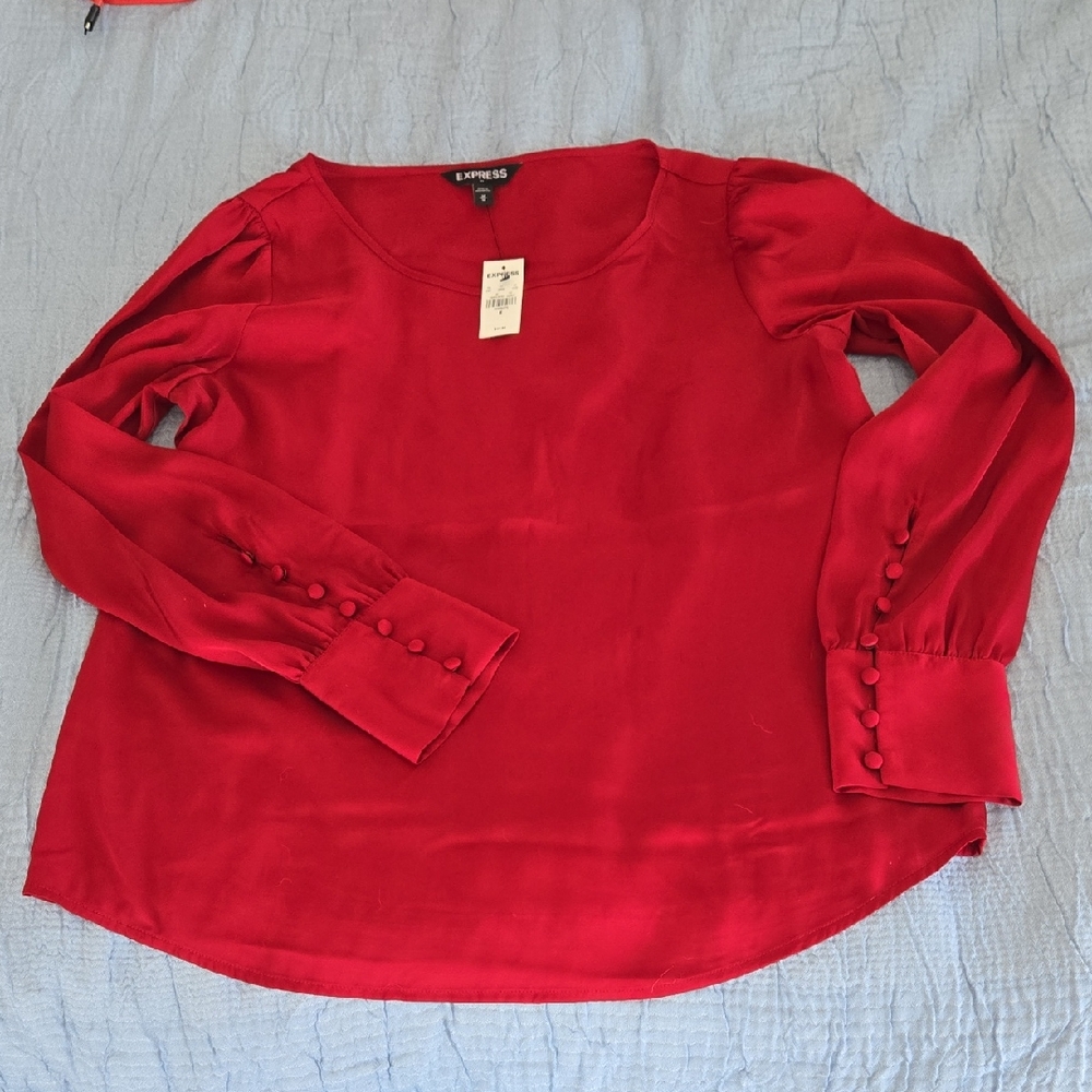 Express Women's Vibrant Red Blouse with Button Detail